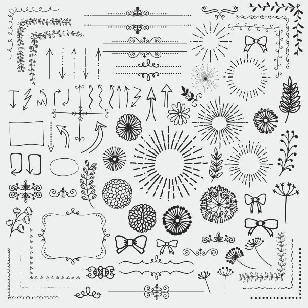 向量黑色草图花卉乡村设计元素图片下载