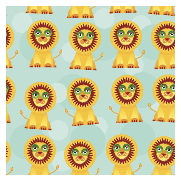 蓝色背景上的可爱小狮子无缝图案图片下载