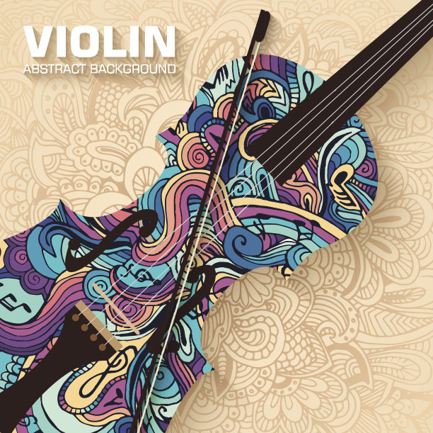 手绘艺术抽象小提琴的背景装饰。图片下载