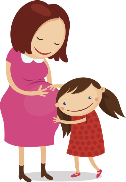 女孩抱着怀孕的妈妈的肚子图片下载