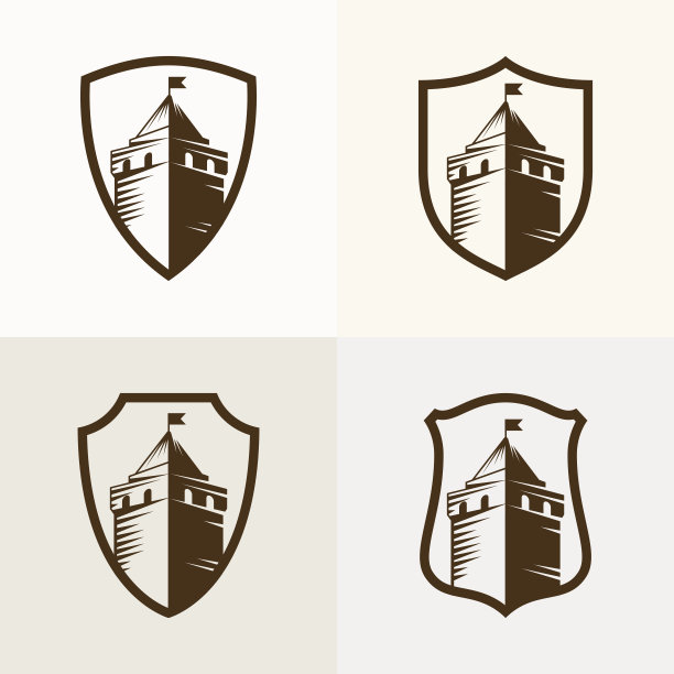 城堡堡垒盾，矢量图标插图素材图片