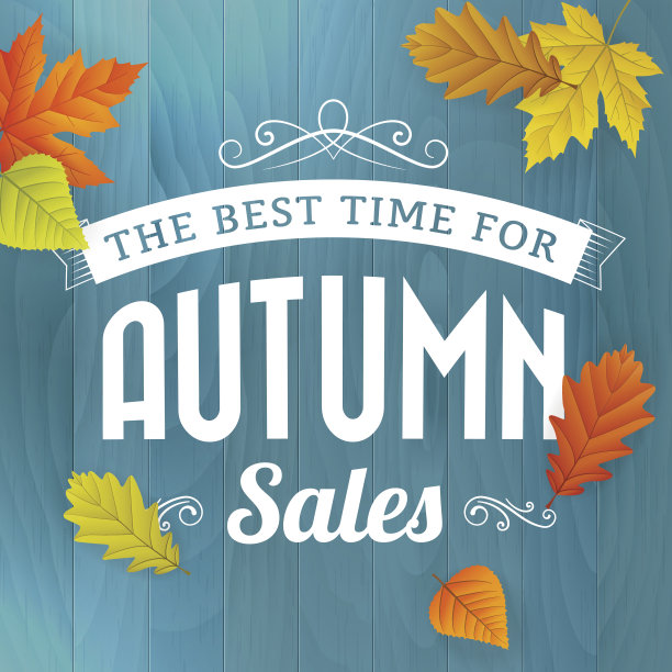 秋季销售业务海报上的蓝色木材背景图片下载