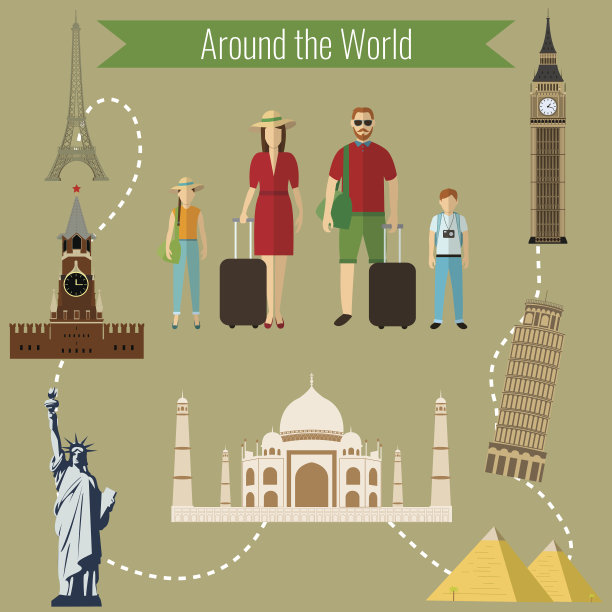 家庭度假。世界各国设计模板。图片下载