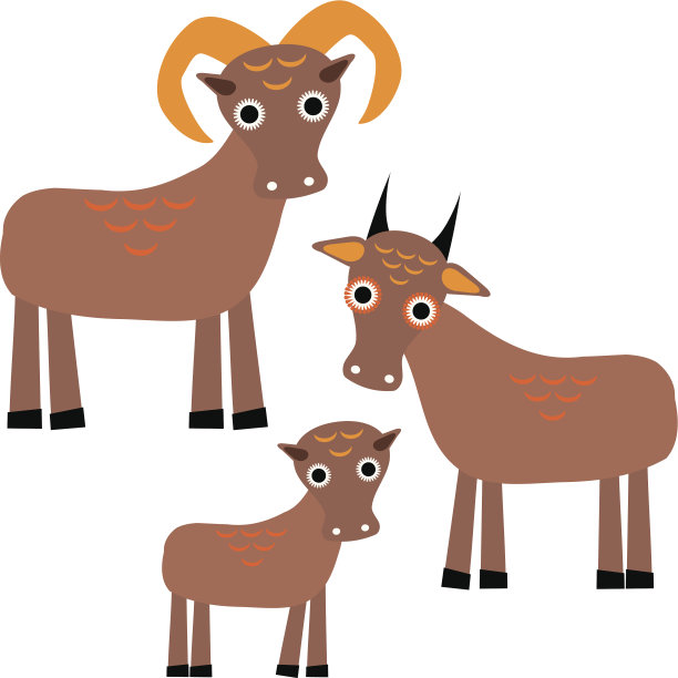 设置有趣的动物与幼崽。白色背景上的山羊。图片下载
