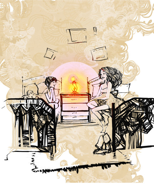 孩子们在带灯的卧室里图片下载