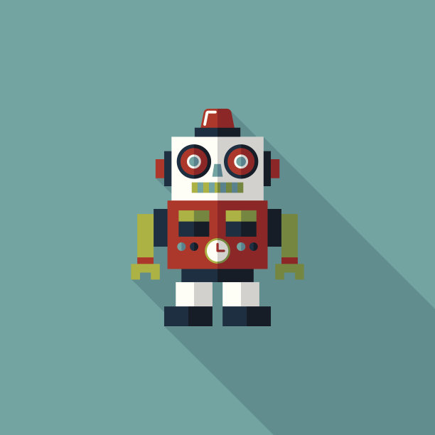 复古机器人平面图标与长影子，eps 10图片下载