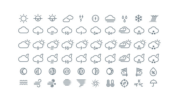 收集细线天气图标孤立在白色背景。图片下载