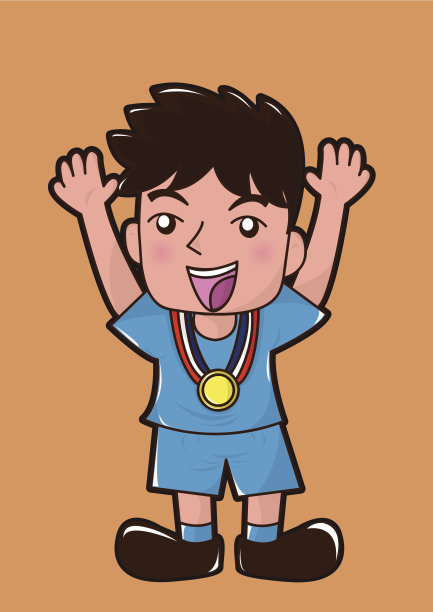 男孩冠军卡通赢得奖章庆祝图片下载