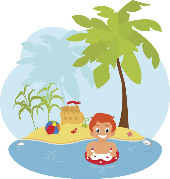 小男孩在海滩上绕着圈。图片下载