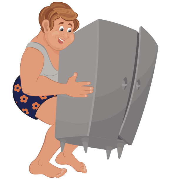 快乐的卡通男人穿着内衣拿着家具图片下载