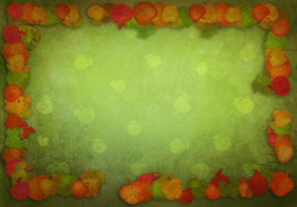 绿色的背景和彩色的苹果。图片下载