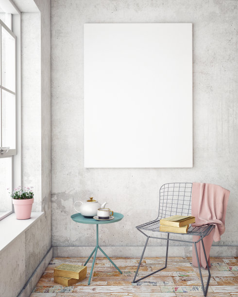 模拟海报框架在时髦的室内背景图片下载