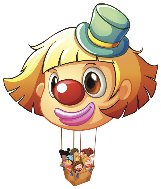 大小丑气球和一个装满快乐孩子的篮子图片下载