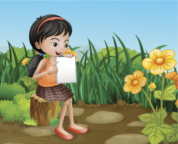 在花园里学习的女孩图片下载