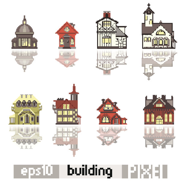 一套像素艺术等距建筑图片下载