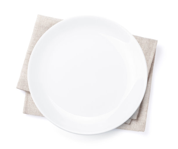 在厨房毛巾上放空盘子素材图片