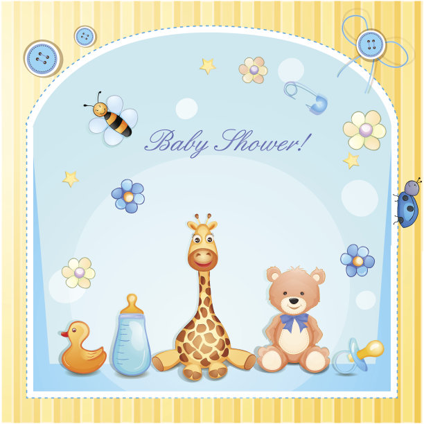 婴儿送礼卡和玩具。图片下载