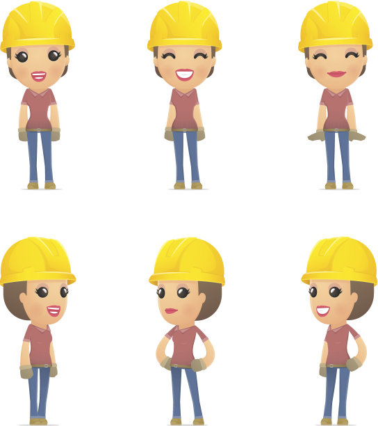 设置建筑女孩的性格在不同的姿势图片下载