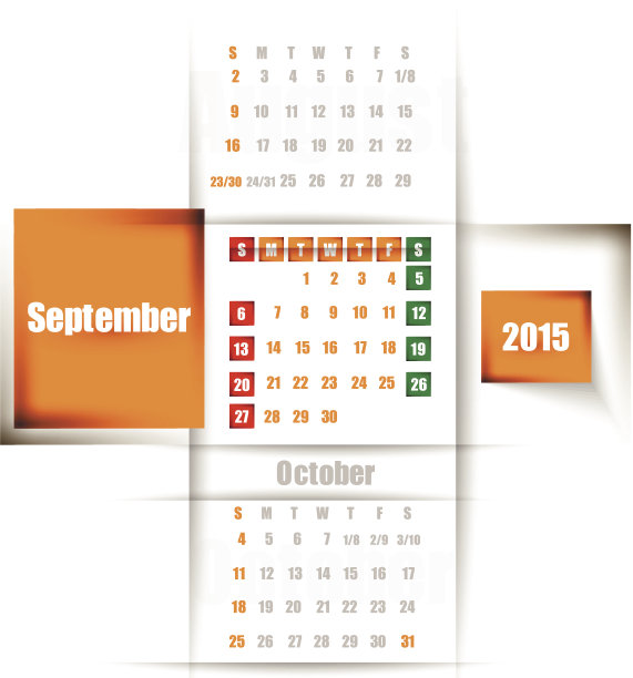 2015年9月日历。一周从周日开始图片下载