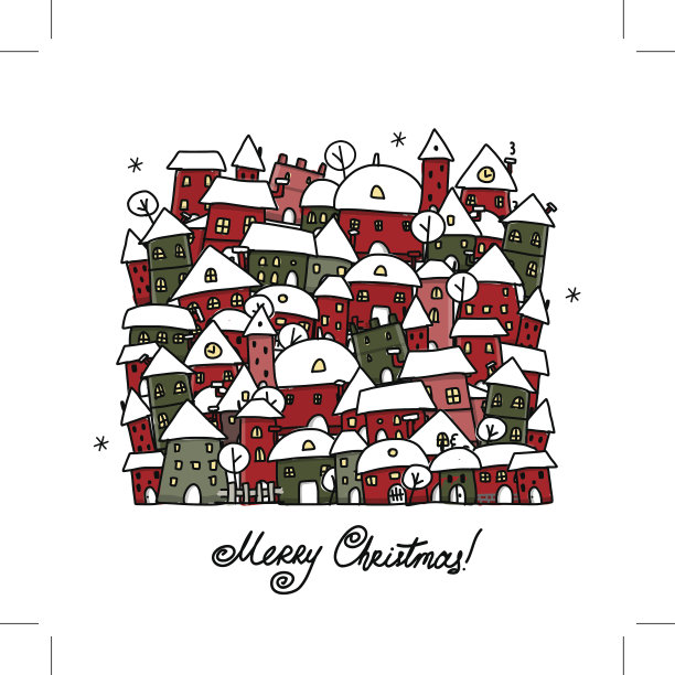 冬日城市素描圣诞贺卡图片下载