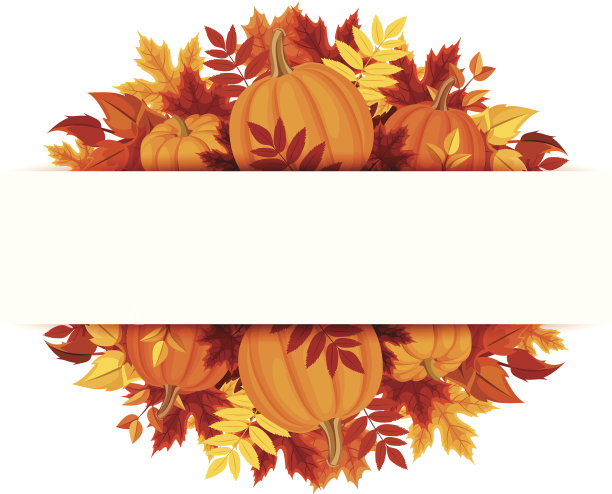 横幅上有南瓜和五颜六色的秋叶。向量eps-10。图片下载