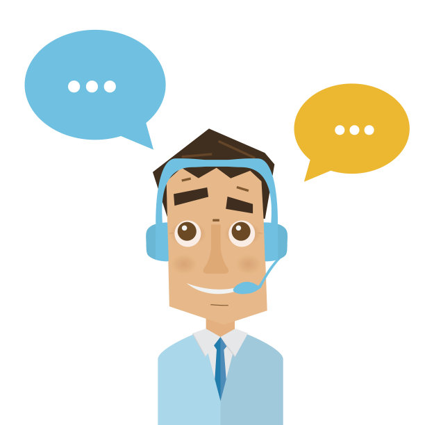 呼叫中心里戴着耳机和彩色语音气泡的男人图片下载