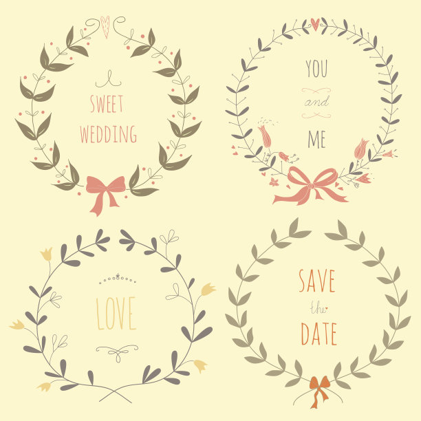 手绘一套婚礼花环素材图片