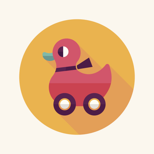 鸭子玩具扁平图标与长影子，eps10图片下载