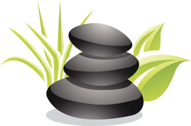 温泉石头和树叶股票插图图片下载