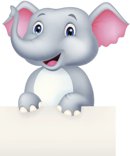 有趣的大象卡通和空白标志图片下载