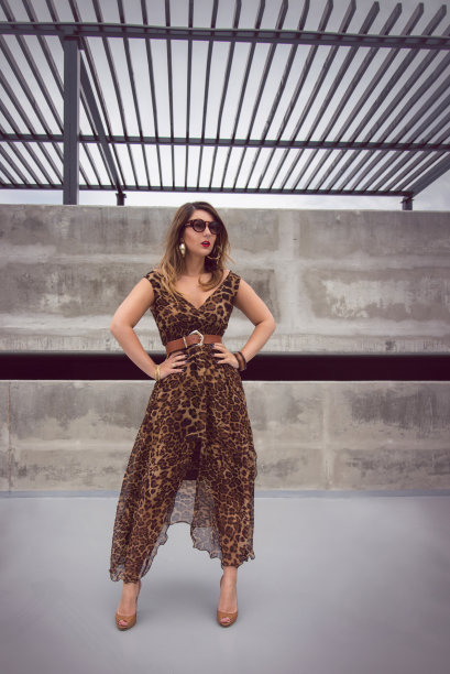 迷人的女人在动物印花服装长裙图片下载
