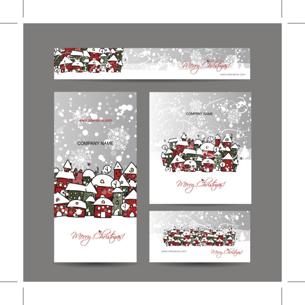 圣诞贺卡与冬季城市草图为您的设计图片下载