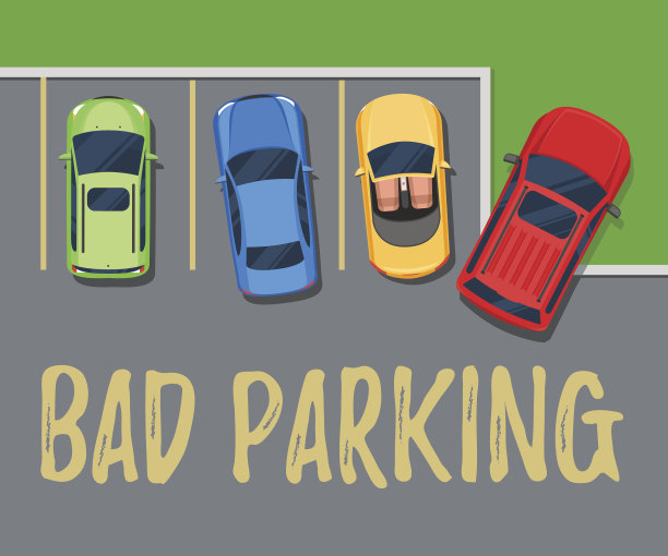 不好停车。一辆停着的汽车的俯视图图片下载