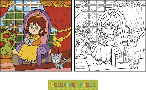 儿童涂色书。小公主坐在宝座上图片下载