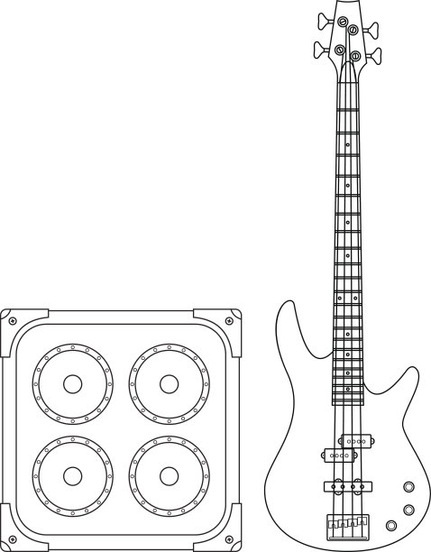 电子低音吉他和放大器图片下载