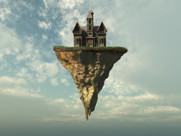 老房子在一片天空的土地上图片下载