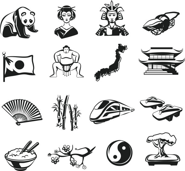 日本矢量轮廓涂鸦象形图黑色图标集图片下载