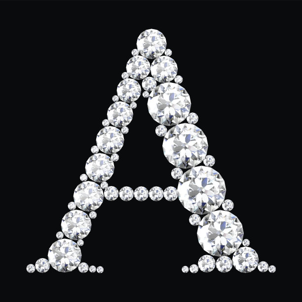 矢量钻石字母与宝石孤立在黑色图片下载