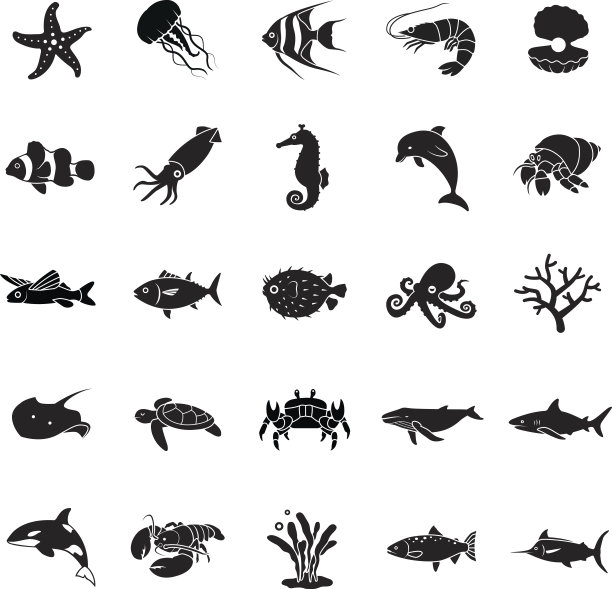 海洋生物矢量图标图片下载
