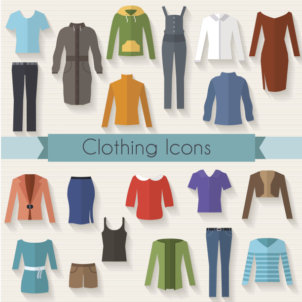 女子服装设置平面插图图片下载