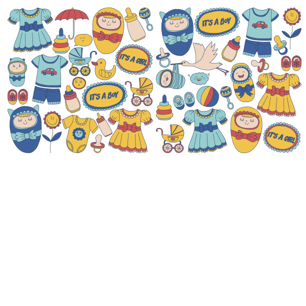 婴儿图标手绘涂鸦矢量集图片下载