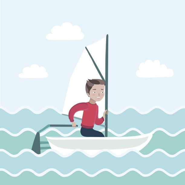 一个男孩统治着船的插图图片下载