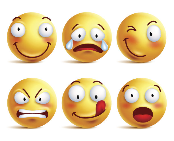 一组笑脸图标或黄色表情符号与表情素材图片
