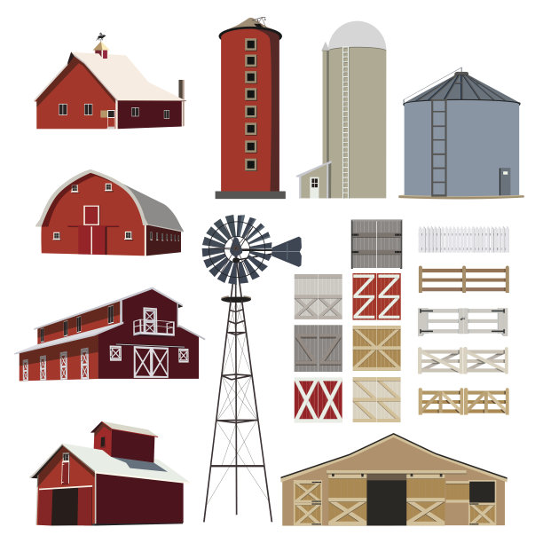 农场建筑家畜矢量集图片下载