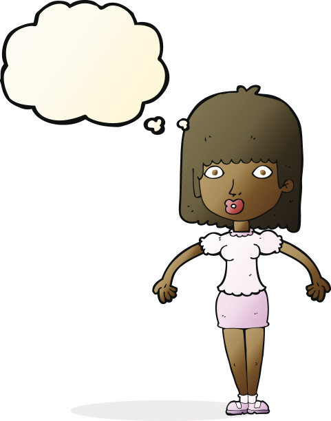 卡通女人耸着肩膀带着思想泡泡图片下载