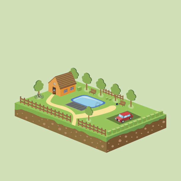 带有物体的陆地和天空的矢量块图片下载