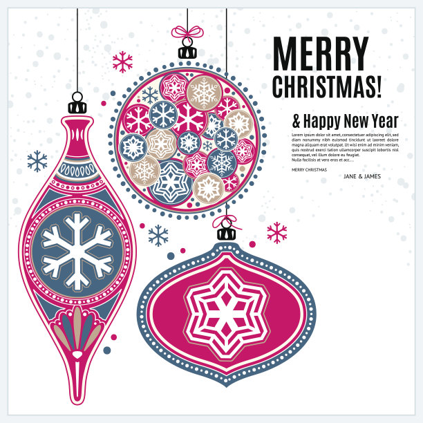 圣诞贺卡与装饰球和雪花。向量图片下载