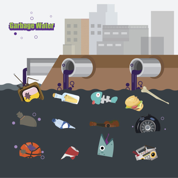 废水与垃圾-矢量插图图片下载