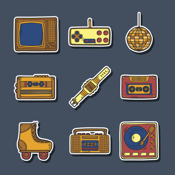 一套手绘复古贴纸图片下载