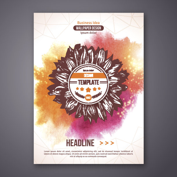 海报或传单模板与水彩颜料抽象背景。图片下载